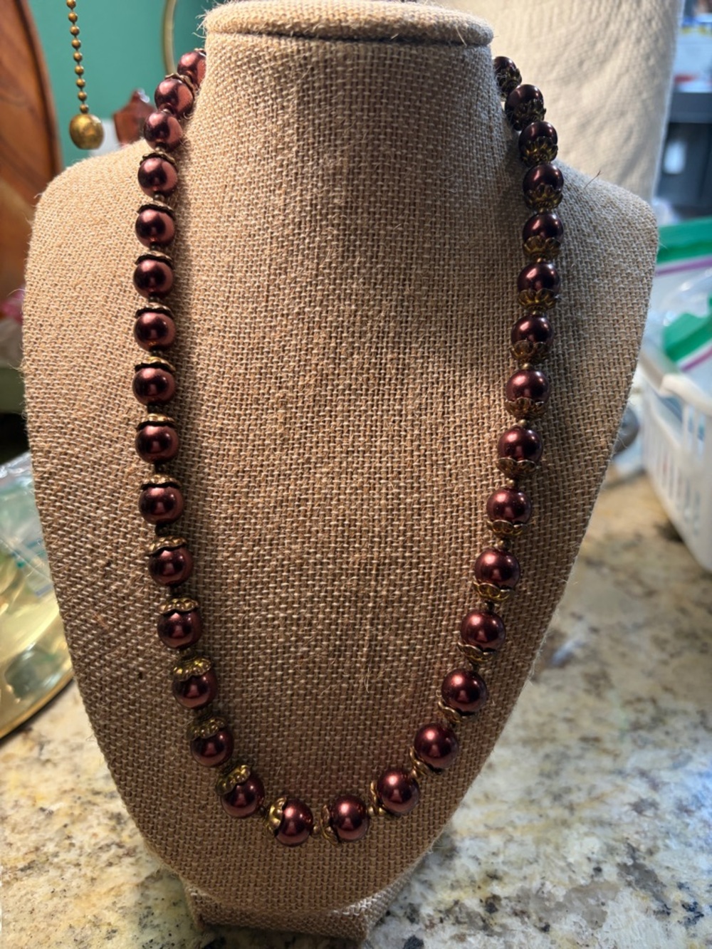 Elegant Women's Burgundy Pearl Necklace by